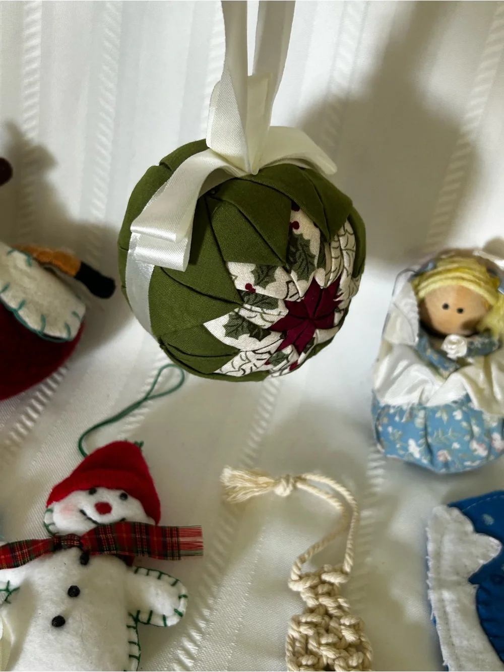 Vintage Christmas Tree Ornament Set Snowman Sleigh Reindeer Angel Stocking